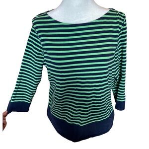 Chaps green and blue striped cotton top PXL